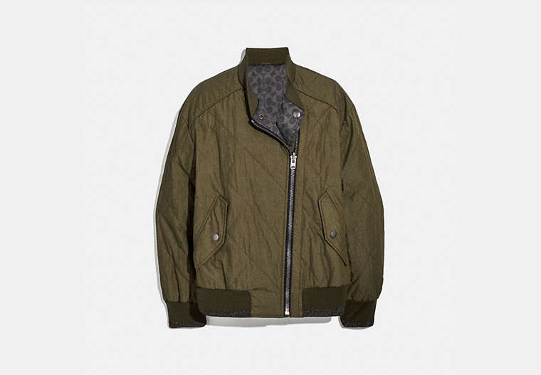 COACH®,PADDED COTTON JACKET,cotton,MOSS,Front View