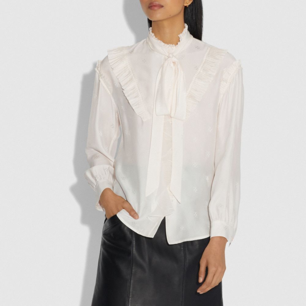 COACH®,Square Signature Jacquard Long Sleeve Prairie Top With Ruffles,,Scale View