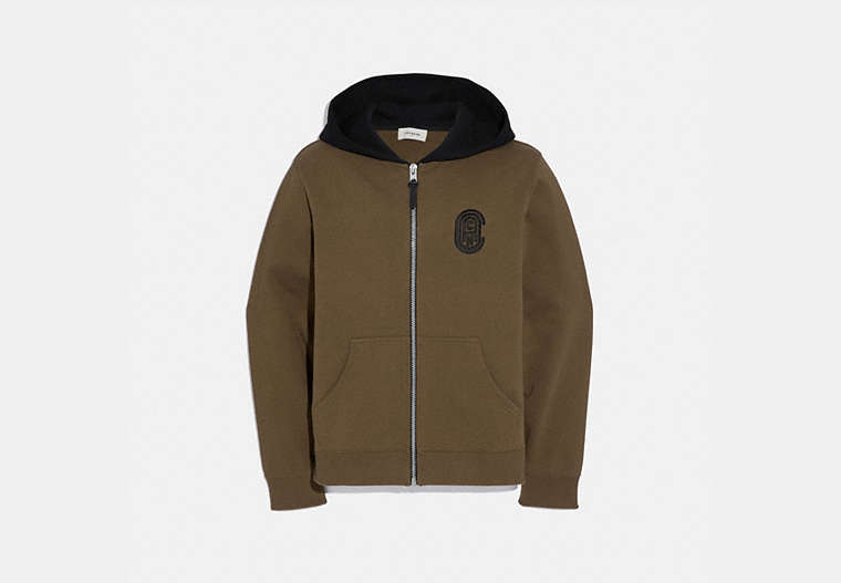 COACH®,COACH GRAPHIC HOODIE,cotton,OLIVE/BLACK,Front View image number 0