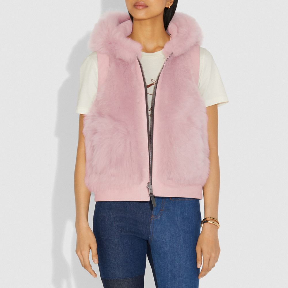 Reversible Shearling Hoodie Vest