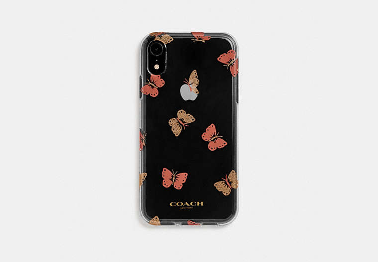 COACH®,IPHONE XR CASE WITH BUTTERFLY PRINT,Plastic,Multicolor,Front View