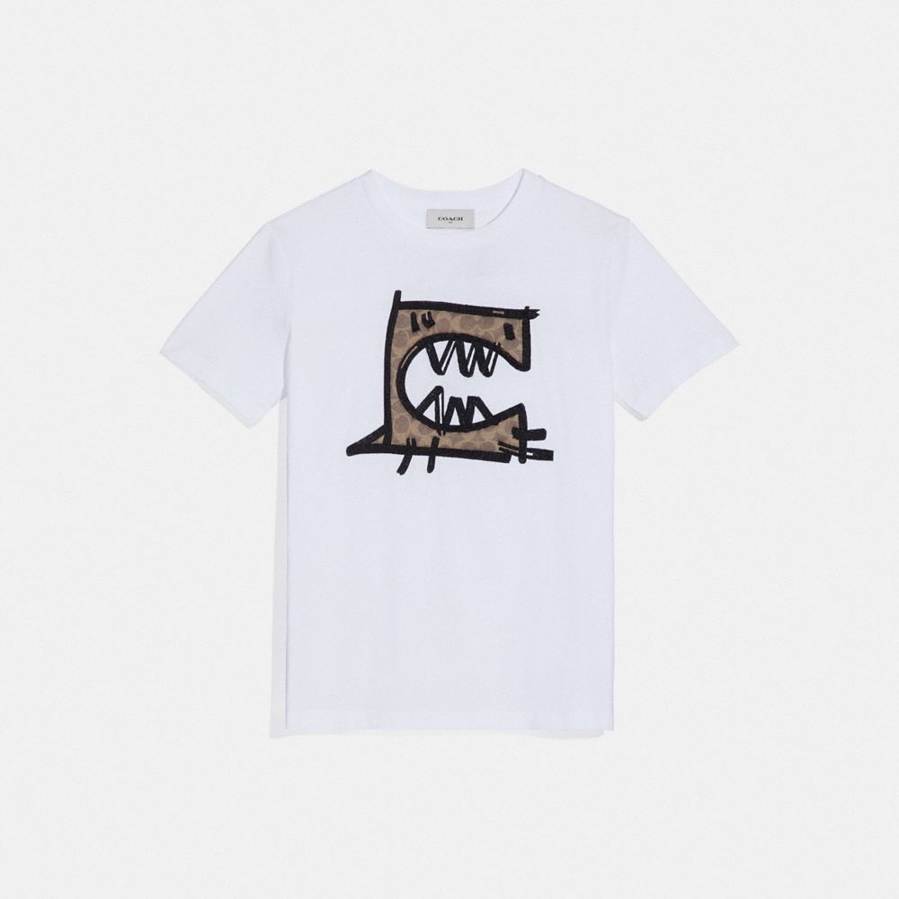 COACH®,SIGNATURE REXY BY GUANG YU T-SHIRT,cotton,Optic White,Front View