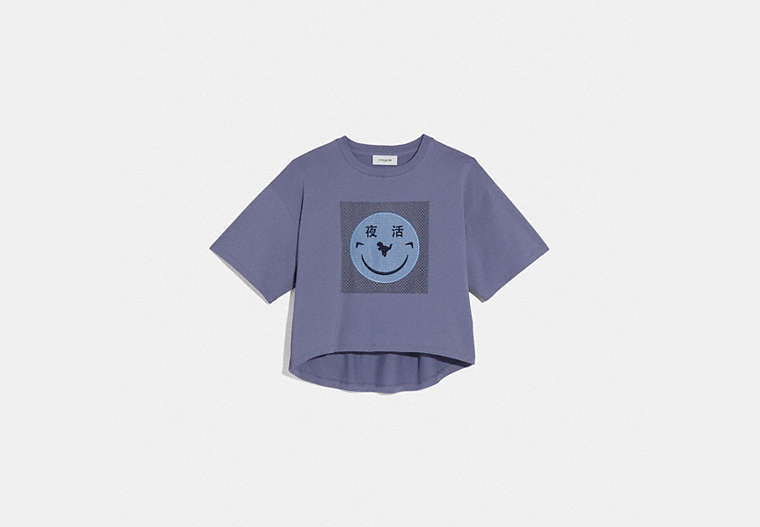 COACH®,REXY BY YETI OUT T-SHIRT,cotton,Periwinkle,Front View