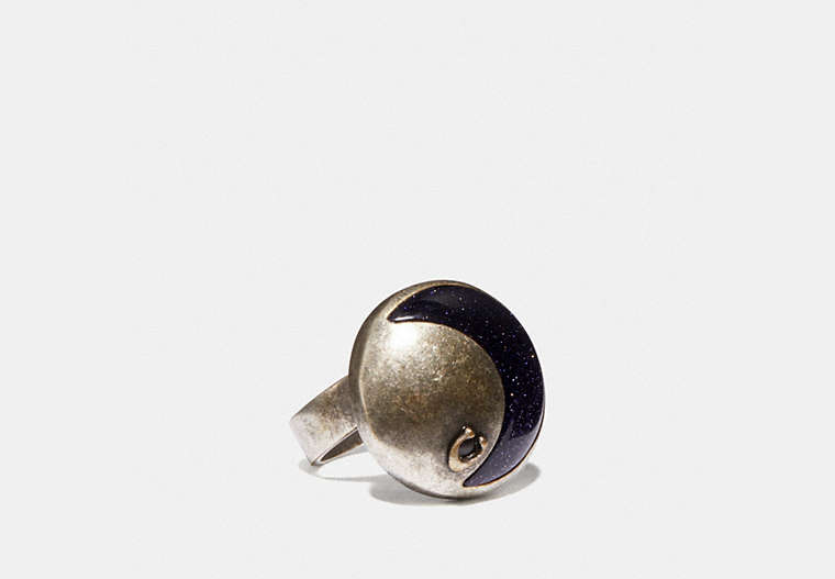 COACH®,MOON RING,Metal,Silver/NAVY,Front View image number 0