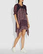 COACH®,MINI TIERED DRESS WITH LACING,Viscose,Fuschia/Brown,Scale View