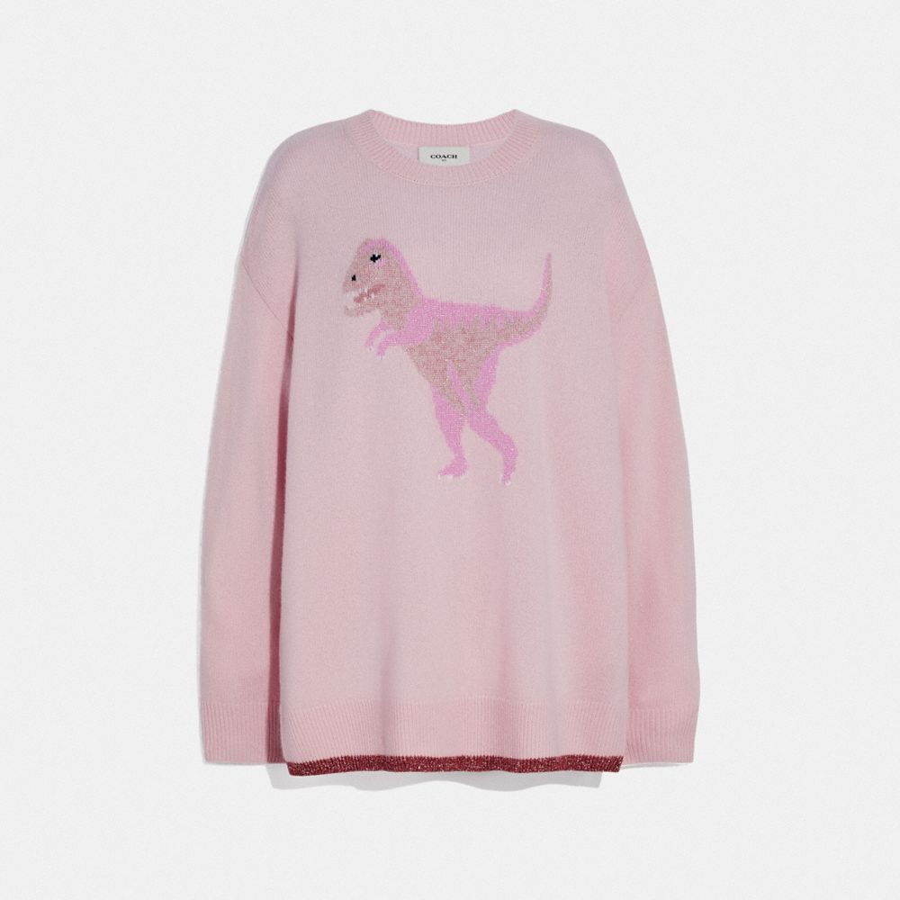 COACH®,REXY CREW NECK INTARSIA SWEATER,Wool Blend,Pink Multi,Front View