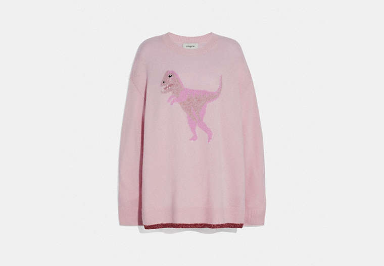 COACH®,REXY CREW NECK INTARSIA SWEATER,Wool Blend,Pink Multi,Front View
