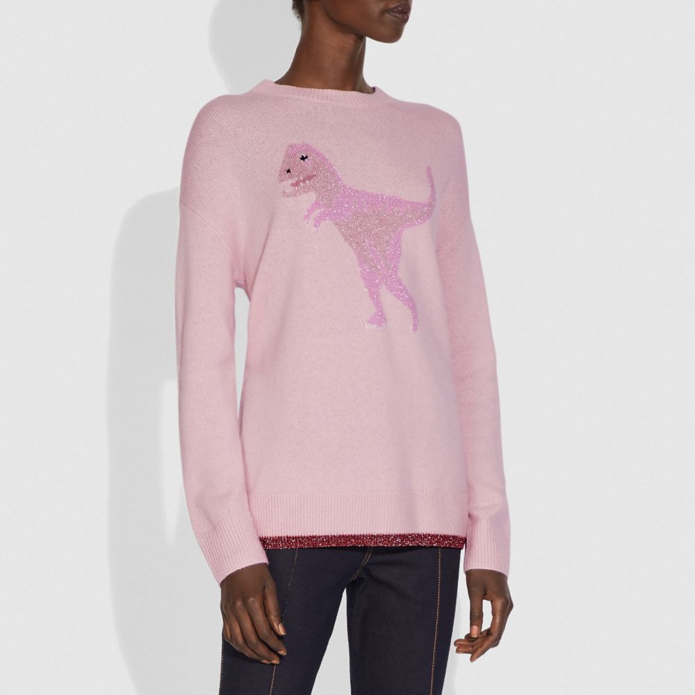 COACH®,REXY CREW NECK INTARSIA SWEATER,Wool Blend,Pink Multi,Scale View