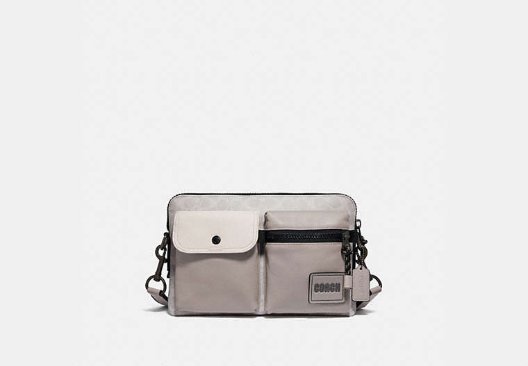 COACH®,PACER MODULAR CROSSBODY IN SIGNATURE CANVAS WITH COACH PATCH,Coated Canvas,Medium,Black Copper/Chalk/Bone,Front View