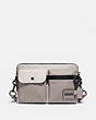 COACH®,PACER MODULAR CROSSBODY IN SIGNATURE CANVAS WITH COACH PATCH,Coated Canvas,Medium,Black Copper/Chalk/Bone,Front View