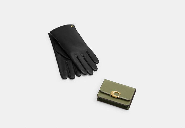 COACH®,Sculpted Signature Leather Tech Gloves & Bandit Card Case,