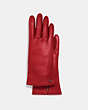COACH®,SCULPTED SIGNATURE LEATHER TECH GLOVES,Leather,Red.,Front View