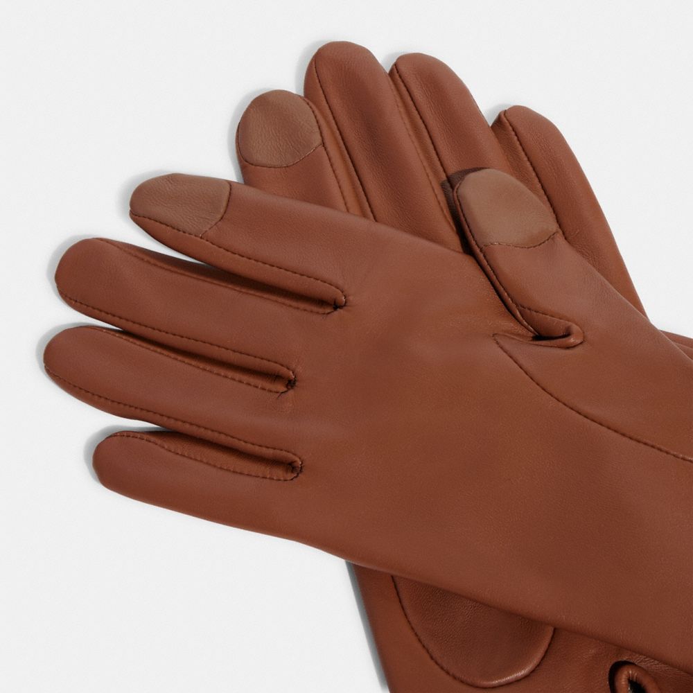 Coach Outlet Signature Leather Tech Gloves - Brown