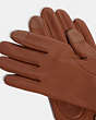 COACH®,SCULPTED SIGNATURE LEATHER TECH GLOVES,Leather,Saddle,Closer View