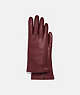 COACH®,SCULPTED SIGNATURE LEATHER TECH GLOVES,Leather,Wine,Front View