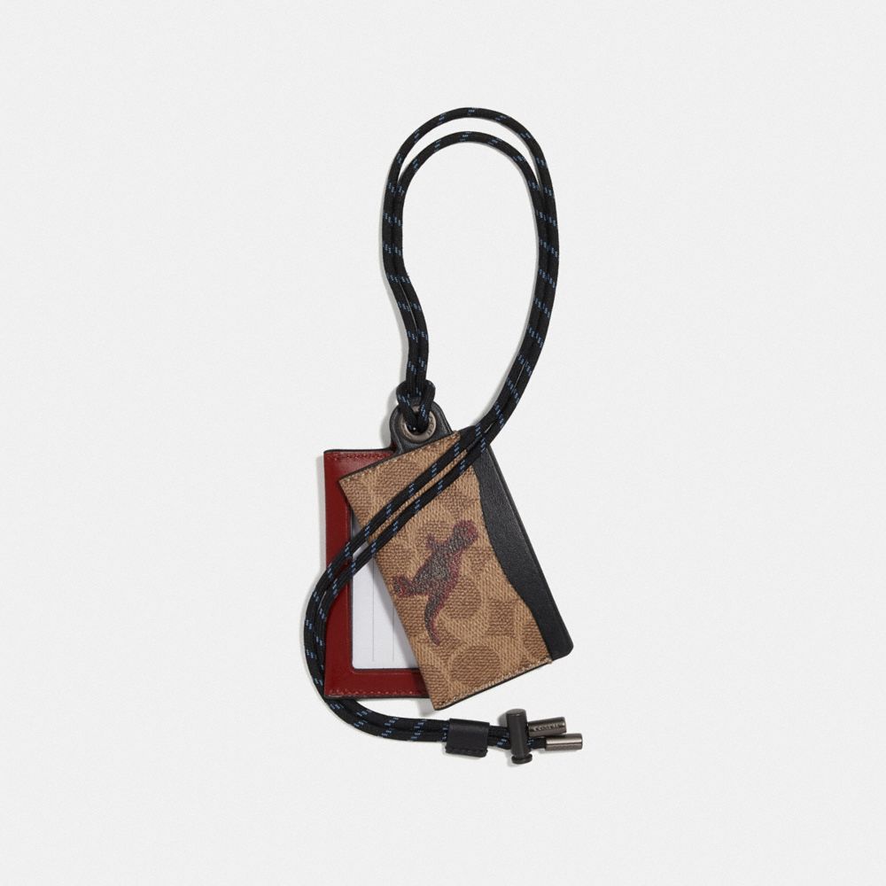 COACH®,ID LANYARD CARD CASE IN SIGNATURE CANVAS WITH REXY BY SUI JIANGUO,Leather,KHAKI,Front View
