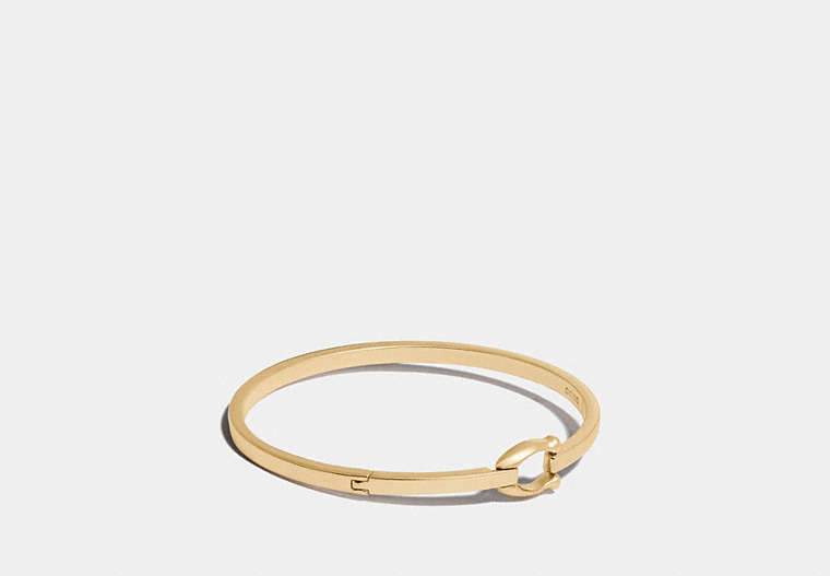 COACH®,SIGNATURE HOOK BANGLE,Plated Brass,Gold,Front View