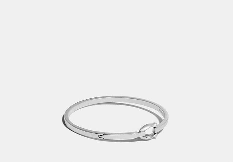 COACH®,SIGNATURE HOOK BANGLE,Plated Brass,Silver,Front View