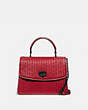 COACH®,PARKER TOP HANDLE WITH QUILTING AND RIVETS,Leather,Medium,Pewter/Red Apple,Front View