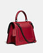 COACH®,PARKER TOP HANDLE WITH QUILTING AND RIVETS,Leather,Medium,Pewter/Red Apple,Angle View