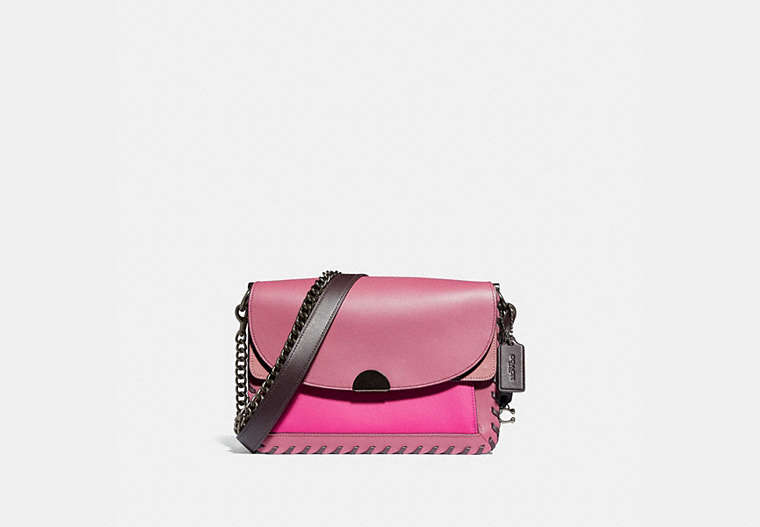 COACH®,DREAMER SHOULDER BAG IN COLORBLOCK WITH WHIPSTITCH,Leather,Medium,True Pink Multi/Pewter,Front View
