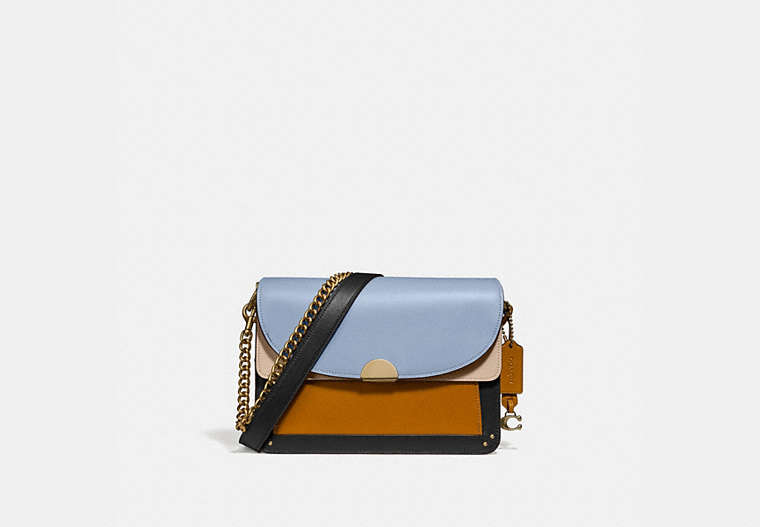 COACH®,DREAMER SHOULDER BAG IN COLORBLOCK,Leather,Medium,Brass/Mist Straw Multi,Front View