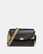 COACH®,DREAMER SHOULDER BAG WITH SIGNATURE CANVAS BLOCKING,pvc,Medium,Brass/Tan Black,Front View