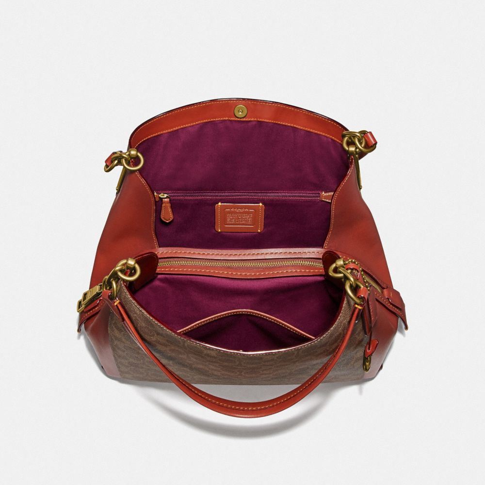 COACH®,DALTON 31 IN SIGNATURE CANVAS,Leather,Brass/Tan/Rust,Inside View,Top View