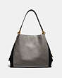 COACH®,DALTON 31 IN COLORBLOCK WITH SNAKESKIN DETAIL,Leather,Brass/Heather Grey Multi,Back View