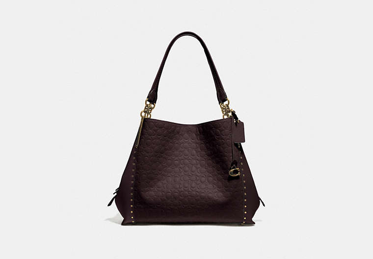 COACH®,DALTON BAG 31 IN SIGNATURE LEATHER WITH RIVETS,Leather,Medium,Brass/Oxblood,Front View