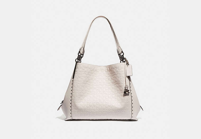 COACH®,DALTON BAG 31 IN SIGNATURE LEATHER WITH RIVETS,Leather,Medium,Pewter/Chalk,Front View