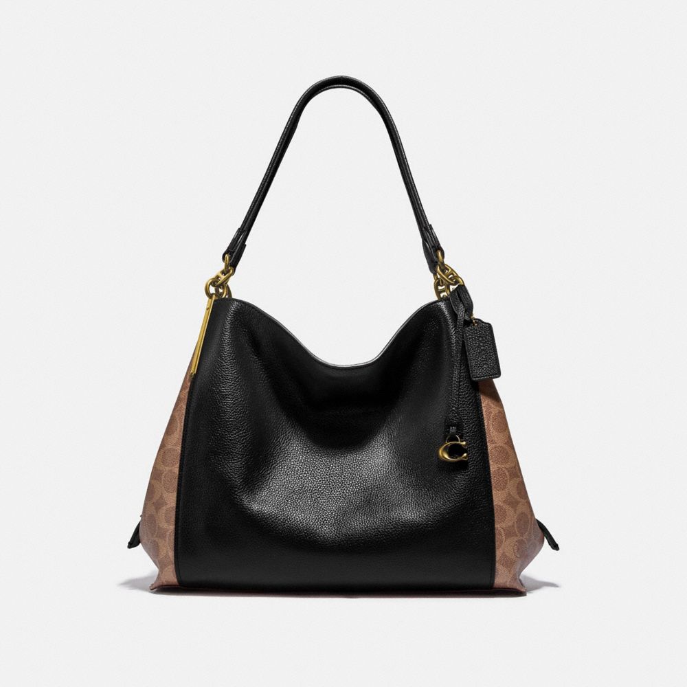 COACH®,DALTON BAG 31 WITH SIGNATURE CANVAS BLOCKING,Coated Canvas,Large,Brass/Tan Black,Front View