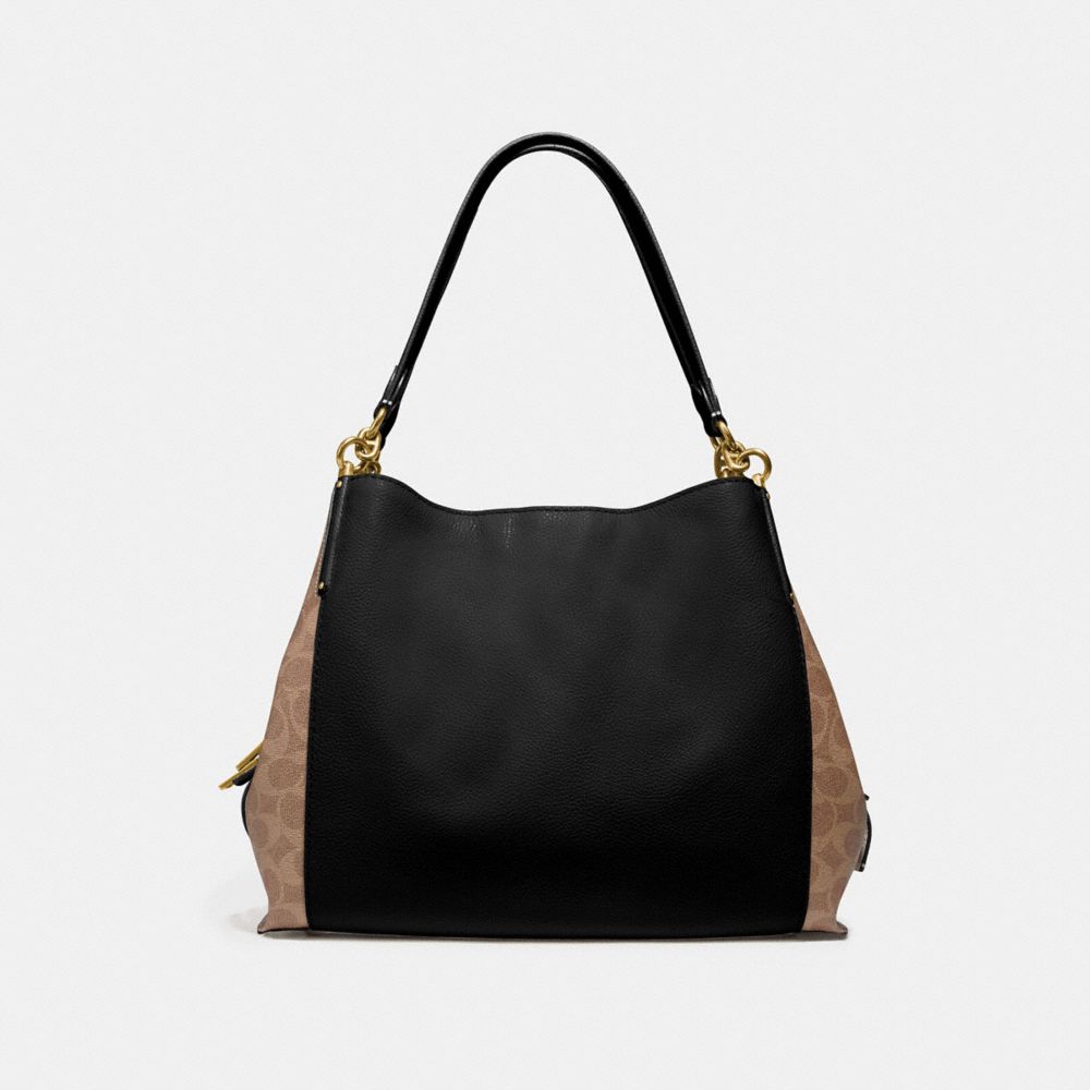 COACH®,DALTON BAG 31 WITH SIGNATURE CANVAS BLOCKING,Coated Canvas,Large,Brass/Tan Black,Back View