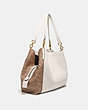 COACH®,DALTON 31 WITH SIGNATURE CANVAS BLOCKING,Coated Canvas,Large,Brass/Tan Chalk,Angle View