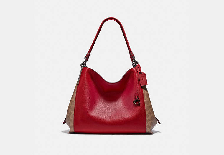 COACH®,DALTON BAG 31 WITH SIGNATURE CANVAS BLOCKING,Coated Canvas,Large,Pewter/Tan Red Apple,Front View