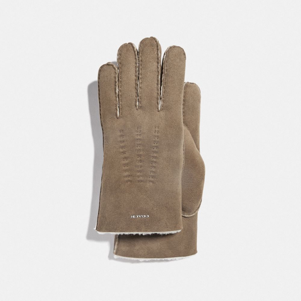 COACH®,SHEARLING GLOVES,Shearling,Taupe,Front View