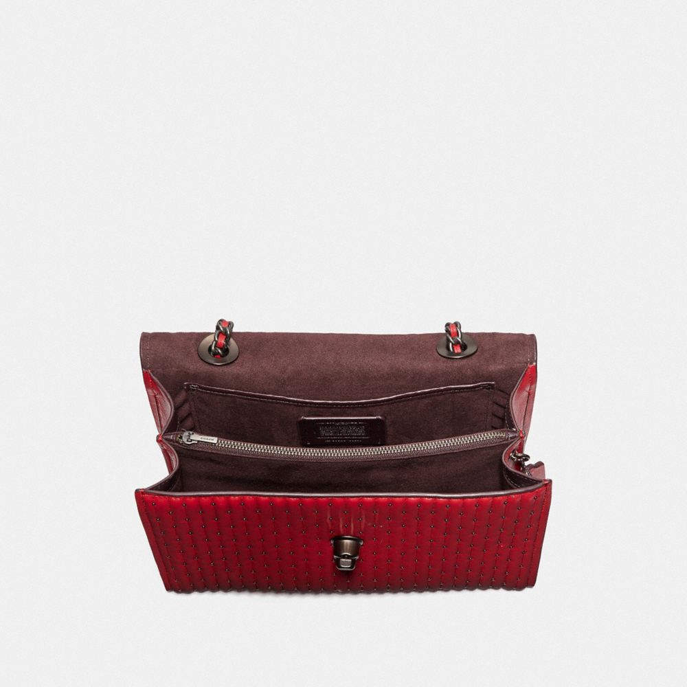 COACH®,PARKER WITH QUILTING AND RIVETS,Leather,Medium,Pewter/Red Apple,Inside View,Top View