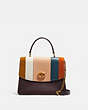COACH®,PARKER TOP HANDLE WITH PATCHWORK STRIPES,Leather,Medium,Brass/Oxblood Multi,Front View