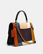 COACH®,PARKER TOP HANDLE WITH PATCHWORK STRIPES,Leather,Medium,Brass/Oxblood Multi,Angle View
