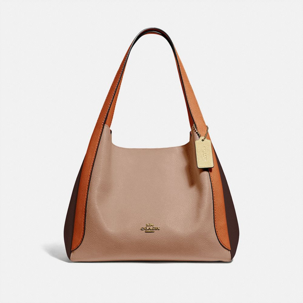 COACH®,HADLEY HOBO IN COLORBLOCK,Pebble Leather,X-Large,Brass/Taupe Ginger Multi,Front View
