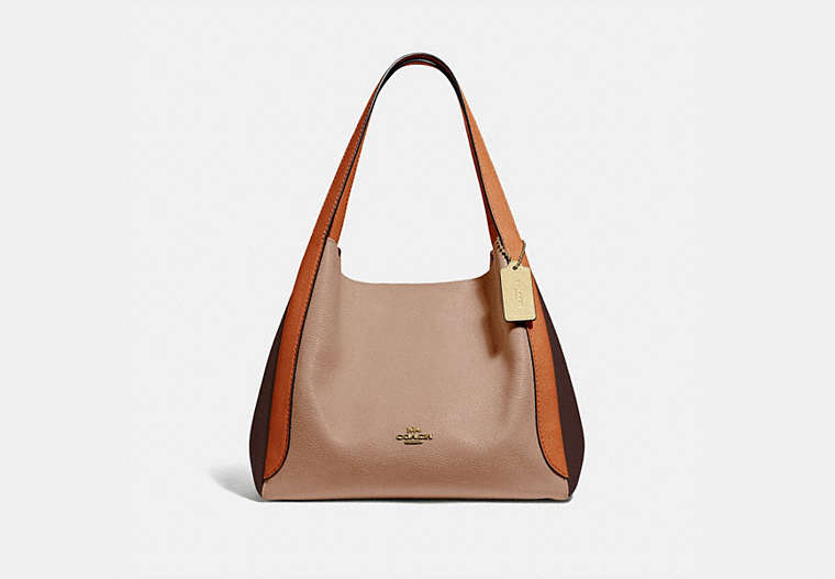 COACH®,HADLEY HOBO IN COLORBLOCK,Pebble Leather,X-Large,Brass/Taupe Ginger Multi,Front View