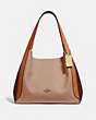 COACH®,HADLEY HOBO EN COLORBLOCK,Cuir maroquiné,Laiton/Taupe Gingembre Multi,Front View