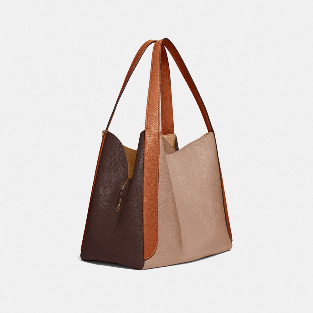 COACH®,HADLEY HOBO IN COLORBLOCK,Pebble Leather,X-Large,Brass/Taupe Ginger Multi,Angle View