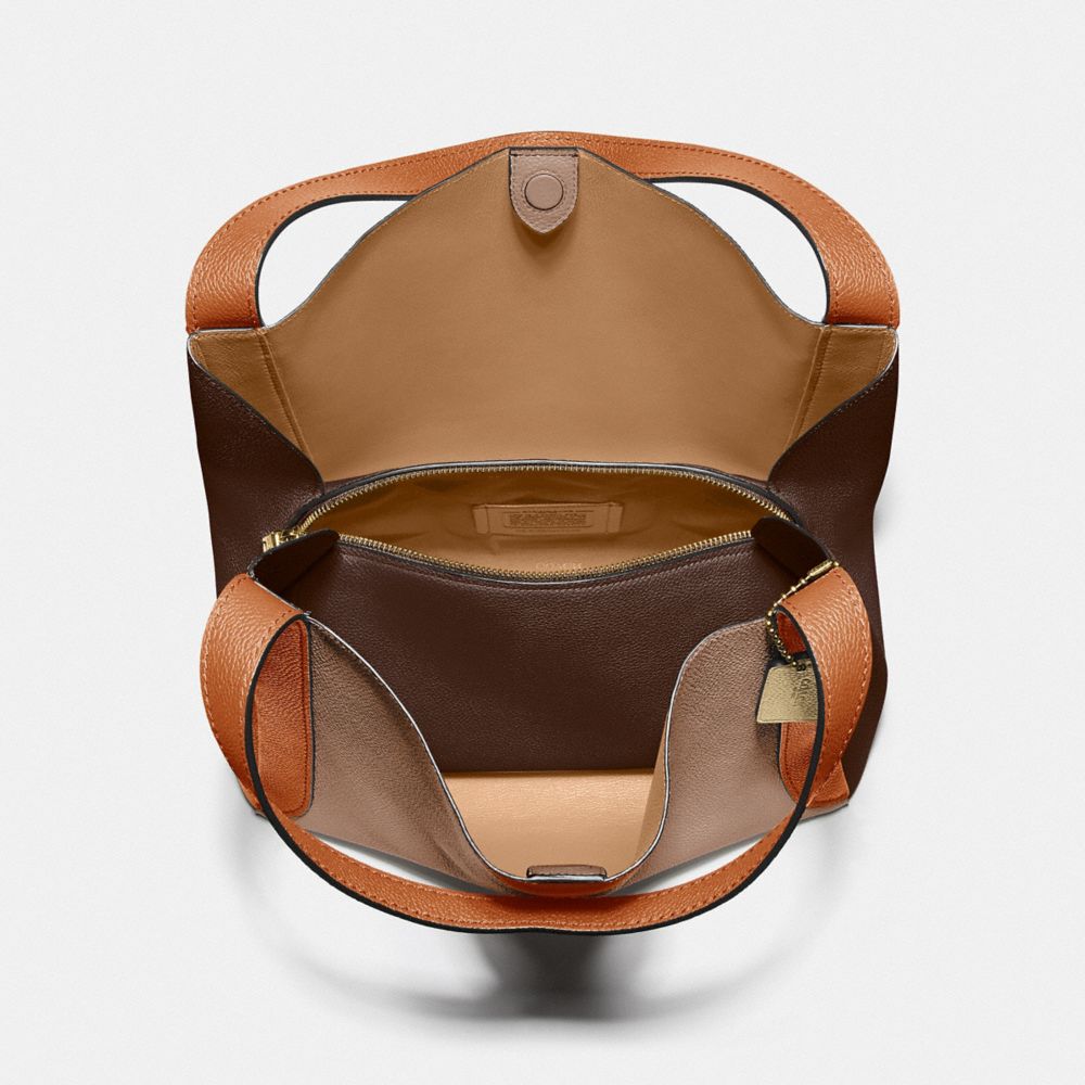 COACH®,HADLEY HOBO IN COLORBLOCK,Pebble Leather,X-Large,Brass/Taupe Ginger Multi,Inside View,Top View