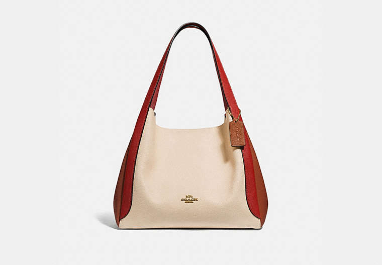 COACH®,HADLEY HOBO IN COLORBLOCK,Pebble Leather,X-Large,Brass/Ivory Red Sand Multi,Front View