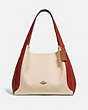 COACH®,HADLEY HOBO IN COLORBLOCK,Pebble Leather,X-Large,Brass/Ivory Red Sand Multi,Front View