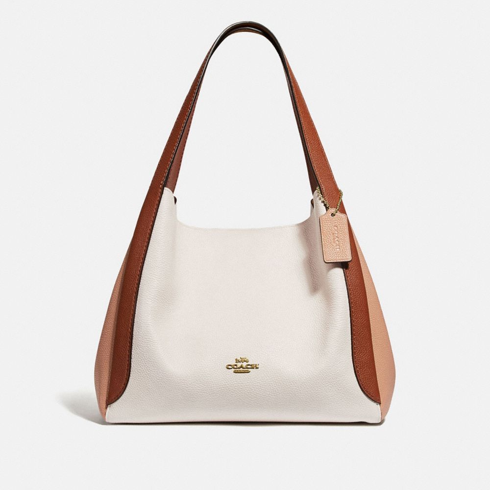 COACH®,HADLEY HOBO IN COLORBLOCK,Pebble Leather,X-Large,Gold/Chalk Multi,Front View