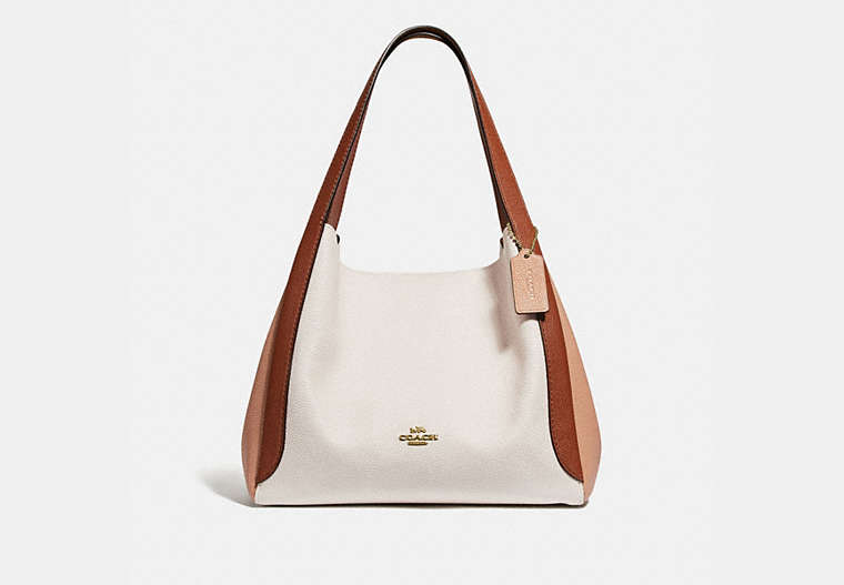 COACH®,HADLEY HOBO IN COLORBLOCK,Pebble Leather,X-Large,Gold/Chalk Multi,Front View