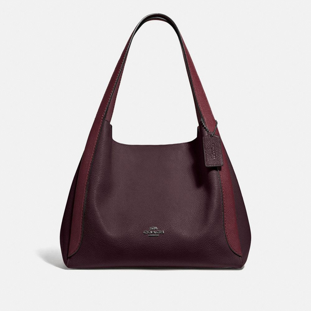 COACH®,HADLEY HOBO IN COLORBLOCK,Pebble Leather,X-Large,Gunmetal/Vintage Mauve Multi,Front View