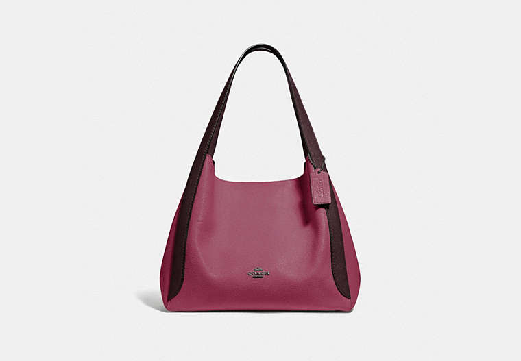 COACH®,HADLEY HOBO IN COLORBLOCK,Pebble Leather,X-Large,Gunmetal/Dusty Pink Multi,Front View image number 0